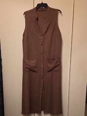 SHEIN Brown Sleeveless Midi Button-Front Dress